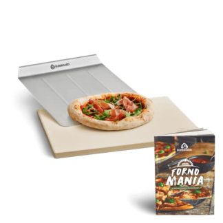 BURNHARD Pizzastein und Pizzaschaufel für Backofen, Gasgrill und Holzkohlegrill für Brot, Flammkuchen und Pizza